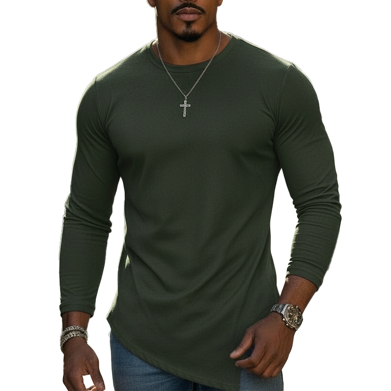 Men's Spring Fashion Simple Cotton Blend Crew Neck Long-sleeved T-shirt MTZ0520A8P