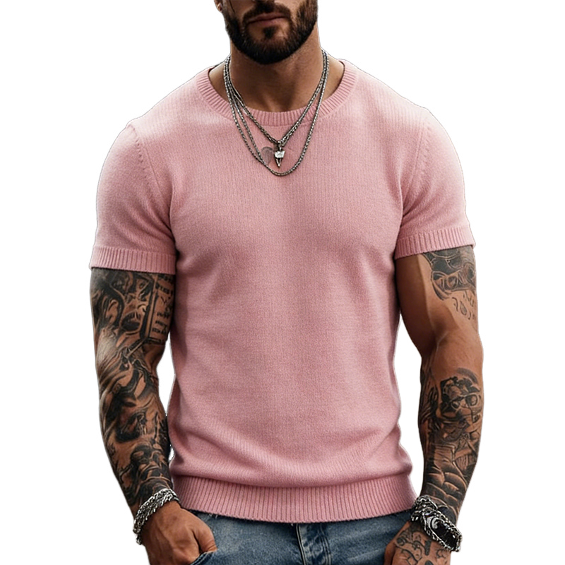 Men's Retro Casual Knitted Crew Neck Short-Sleeved T-shirt MTZ2783A8TO