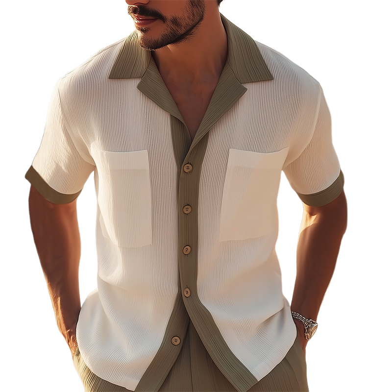 Men's Summer Classic Colorblock Knitted Short Sleeve Shirt MTA1415G5U