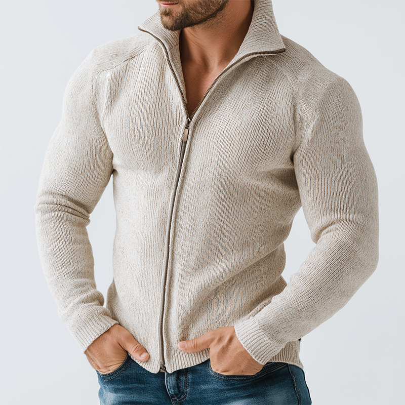 Men's Retro Casual Knitted Zipper Lapel Sweater Cardigan MTA0193I3TO