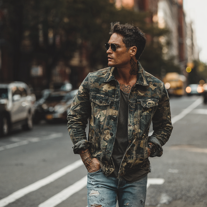 Men's Vintage Camouflage Print Lapel Jacket MTA0530H4X