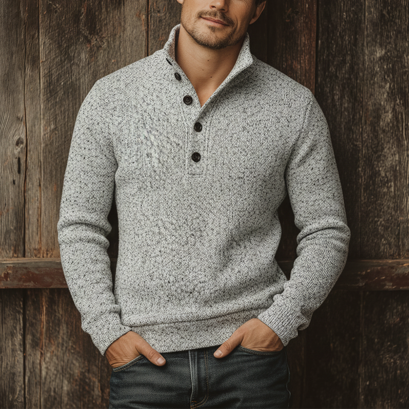 Men's Winter Heathered Cotton Knitted Turtleneck Button Sweater MTA1383J8P