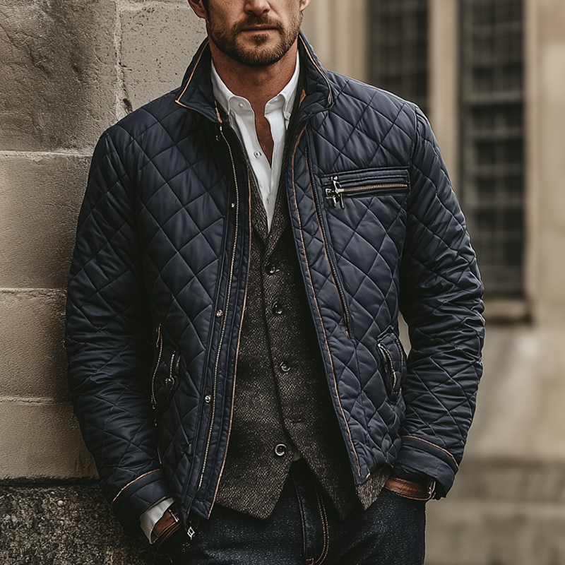 Men's Winter Vintage Quilted Stand Collar Warm Jacket MTA1513J5P