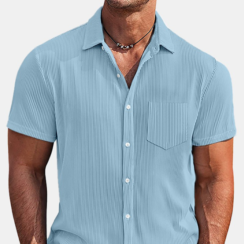 Men's Classic Casual Fit Pleated Fabric Short Sleeve Shirt 79798384K