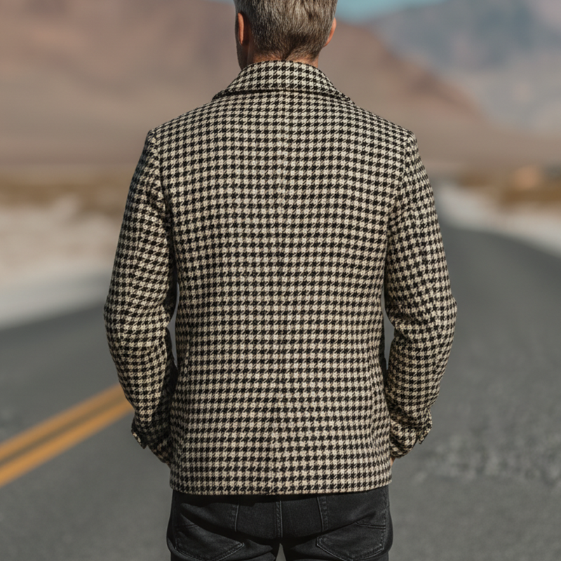 Men's Winter Fashion Houndstooth Imitation Wool Double-breasted Lapel Short Coat MTA2665I6P