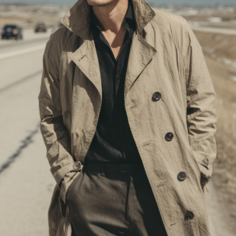 Men's Solid Color Cotton Long Trench Coat MTA2959K4X