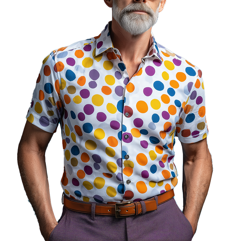 Men's Summer Fashion Polka Dot Printed Cotton Blended Short Sleeve Shirt MTA1150G0P
