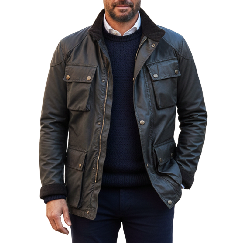 Men's Classic Business Stand Collar PU Leather Jacket MTA2431I0U