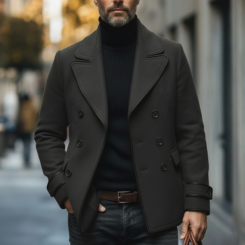 Men's Winter Vintage Style Faux Wool PU-trimmed Button-up Jacket MTA1776L2P