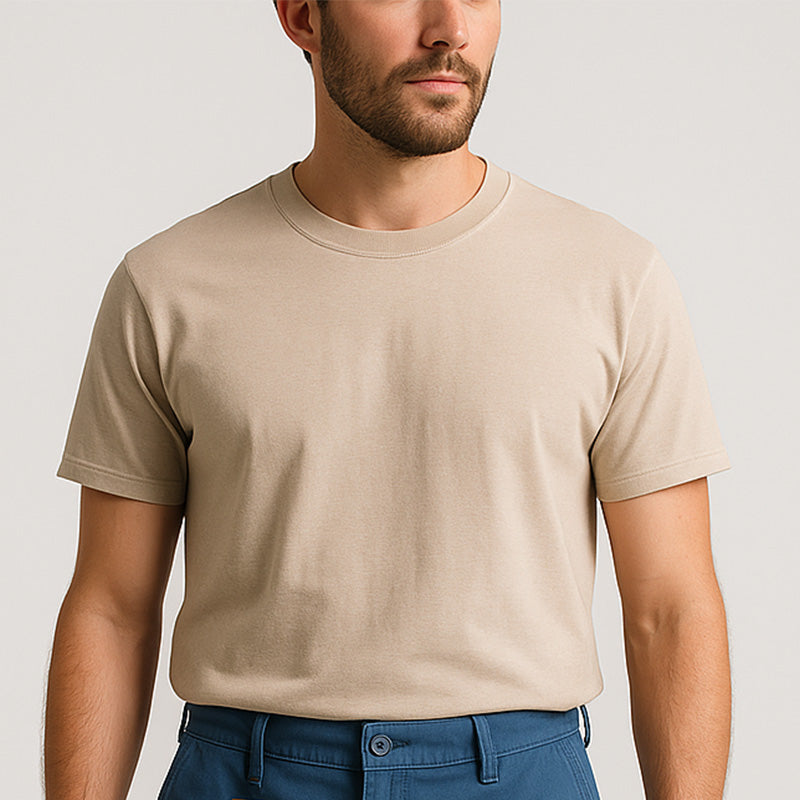 Men's Summer Fashion Simple Solid Color Cotton Blend Short-Sleeved T-Shirt MTA1905E7P