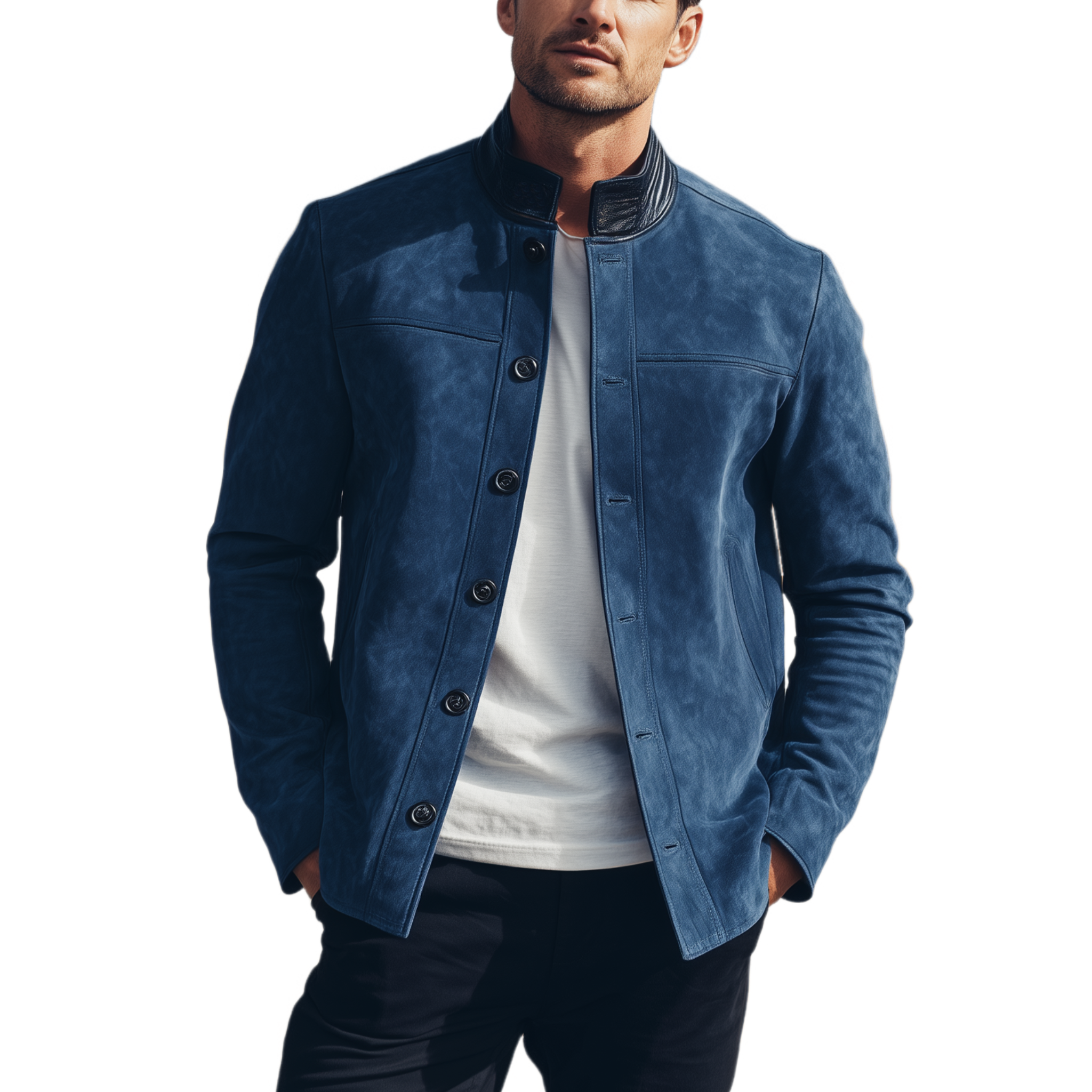 Men's Classic American Retro Stand Collar Suede Placket Button Jacket MTA1821H3K