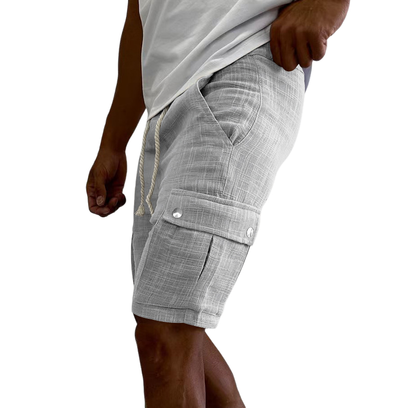 Men's Cotton and Linen Solid Color Beach Shorts 10077179X