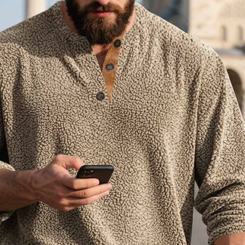 Men's Casual Fleece Trim Crew Neck Long Sleeve Sweatshirt MTA0148K8X