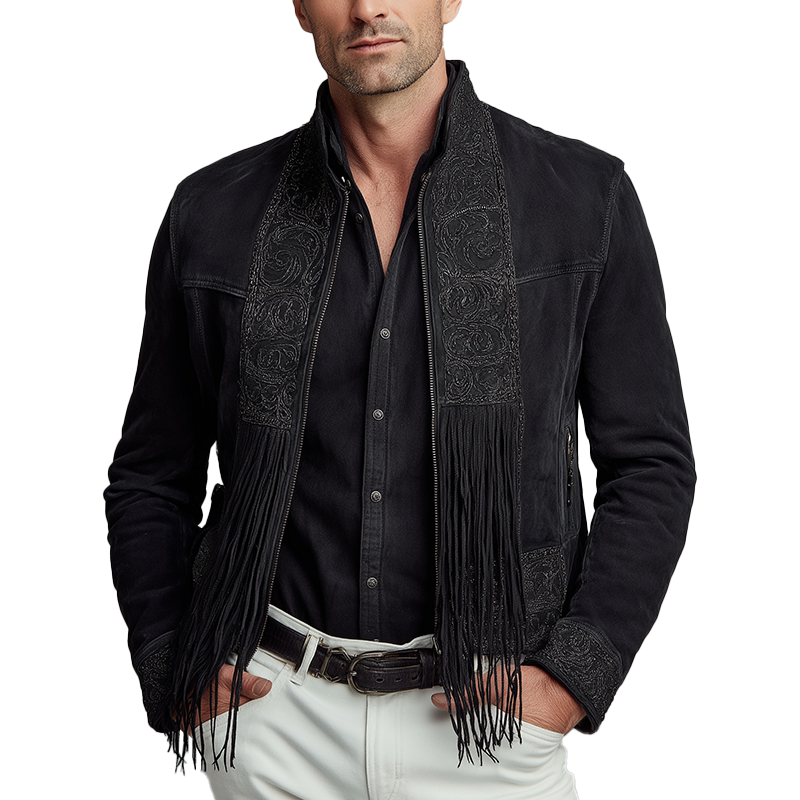 Men's Vintage Exquisite Embroidered Tassel Faux Suede Jacket MTA2724H3P