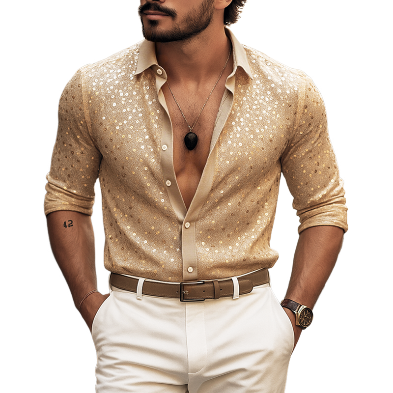 Men's Sequin Lapel Long Sleeve Shirt MTA2308F2Z