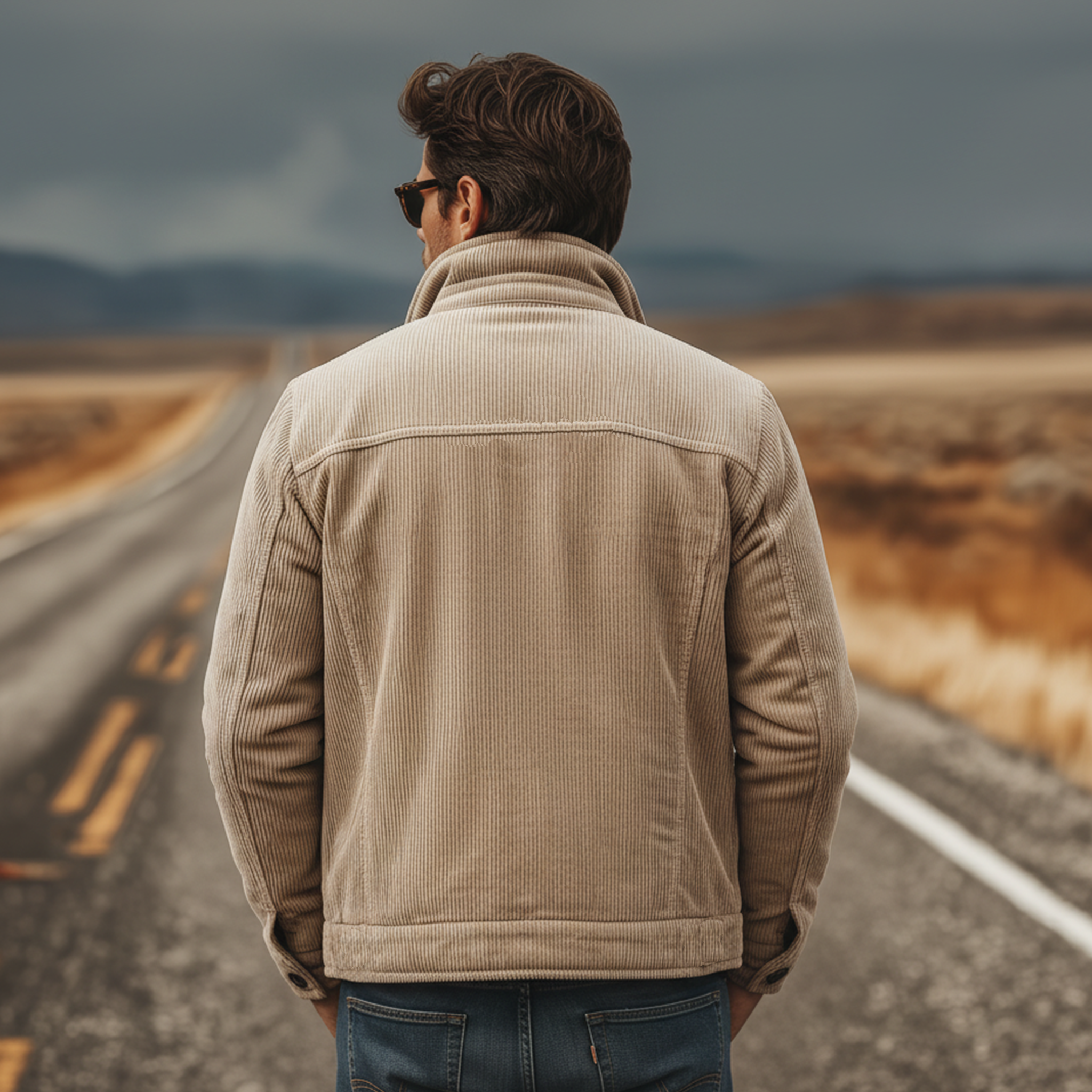 Men's Classic Retro Western Style Stand-up Collar Multi-pocket Corduroy Jacket MTA2506K2K