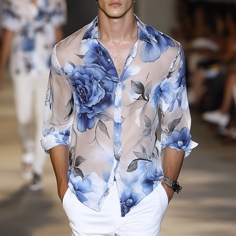 Men's Rose Print Long Sleeve Shirt MTA0634F0X