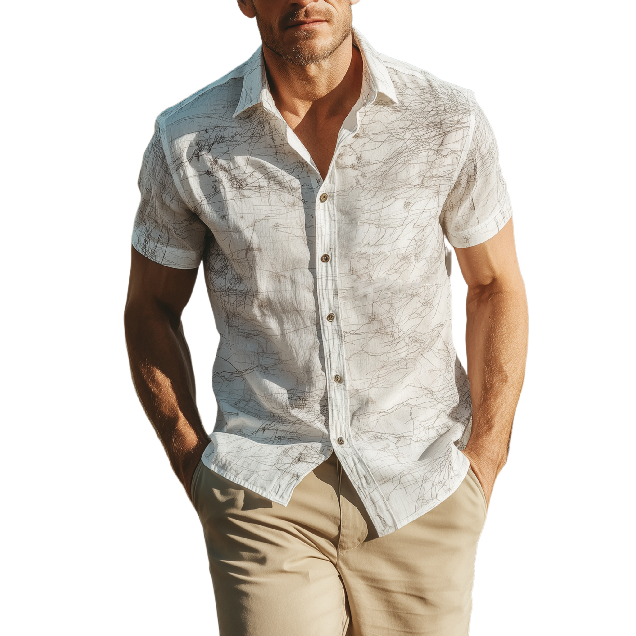Men's Classic Casual Lapel Chiffon Print Slim Fit Short Sleeve Shirt MTA2395G9K