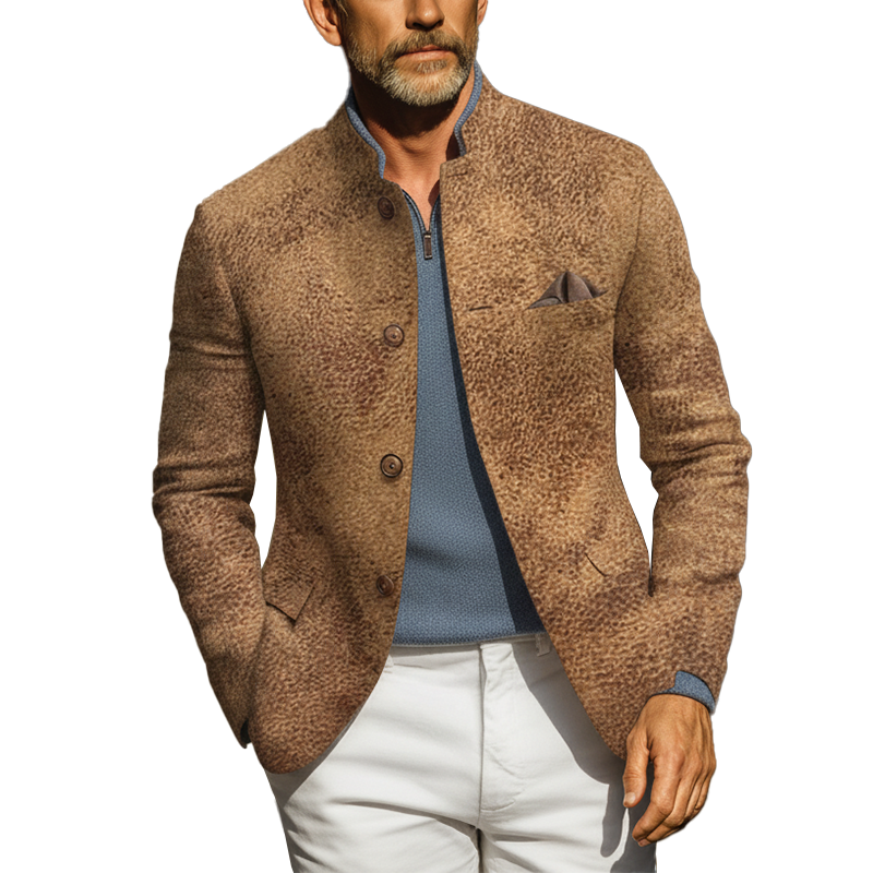 Men's Autumn Retro Texture PU Faux Leather Stand Collar Jacket MTA1684I2P