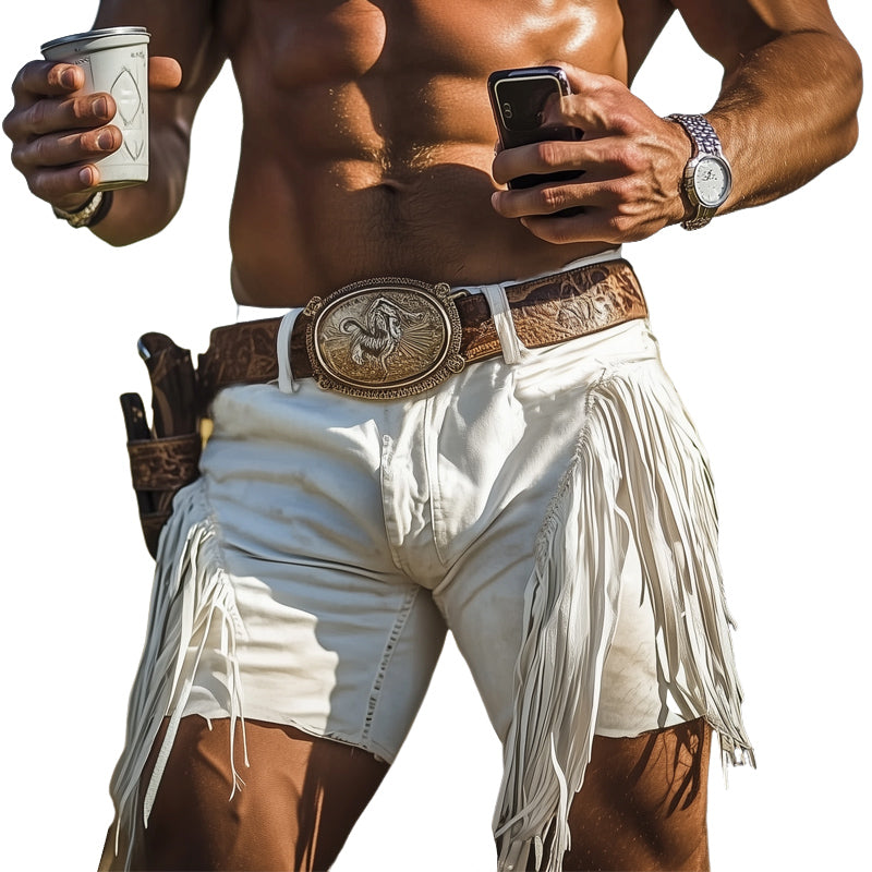 Men's Summer Western Denim Style Fringe Shorts MTA0902E4U