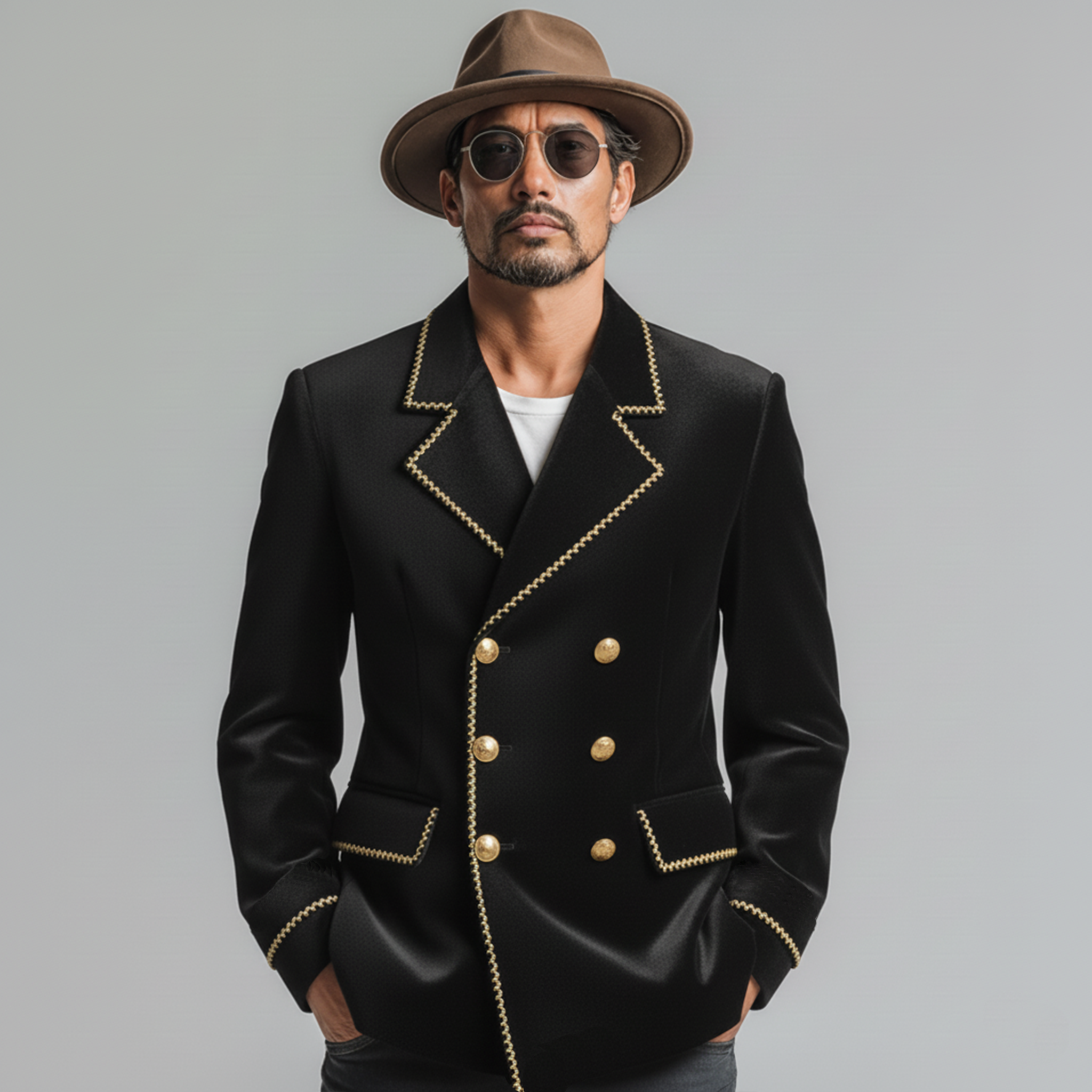 Men's Classic Vintage Lapel Embroidered Faux Velvet Double-breasted Jacket MTA0543L7K