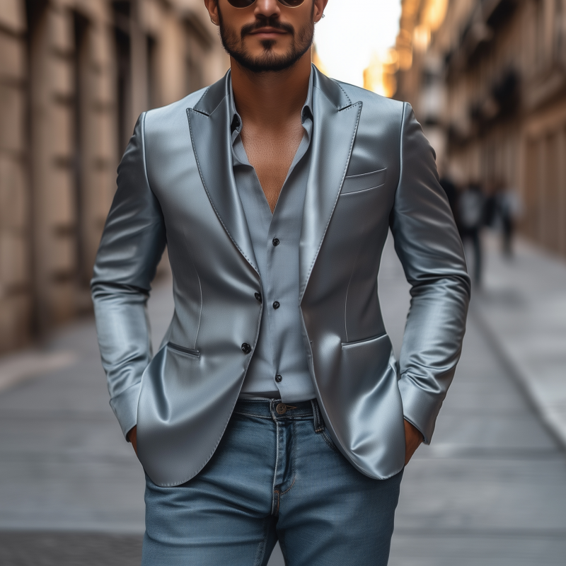 Men's Vintage Elegant Solid Color Satin Peak Lapel Single-breasted Slim-fit Blazer MTA1818H2M