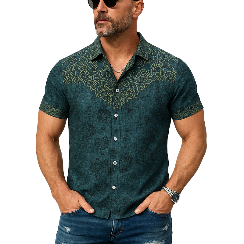 Men's Summer Fashion Exquisite Printed Cotton Short Sleeve Shirt MTA1826F3P