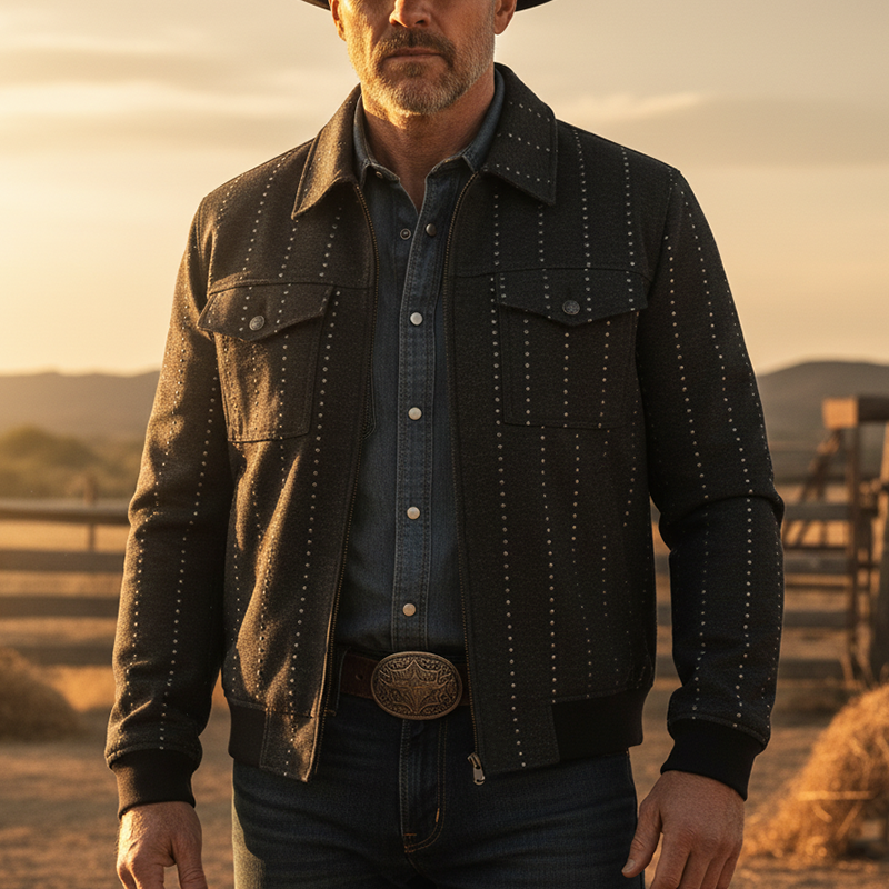 Men's Retro Rhinestone Faux Denim Collar Thin Jacket MTA1097K2P