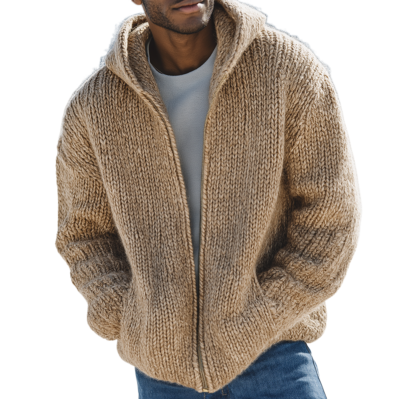 Men's Retro Casual Knit Hooded Zipper Jacket MTA2902H6TO