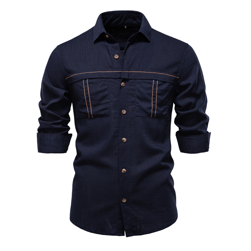Men's Cotton And Linen Casual Solid Color Long-sleeved Shirt MTA1666G3X