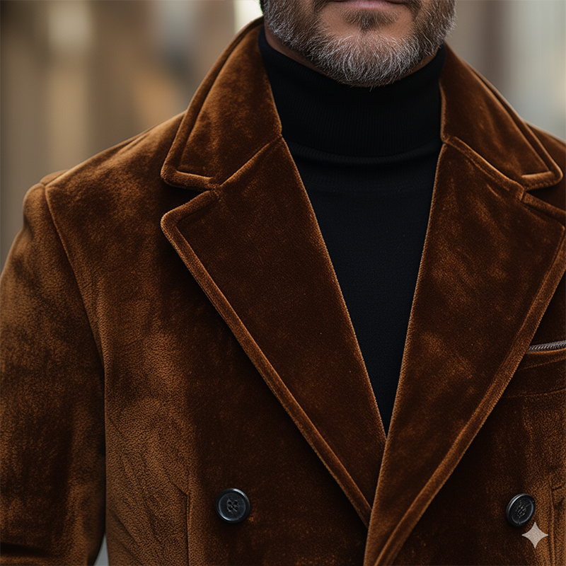 Men's Winter Retro Glossy Velvet Double-Breasted Warm Jacket MTA0442K1P