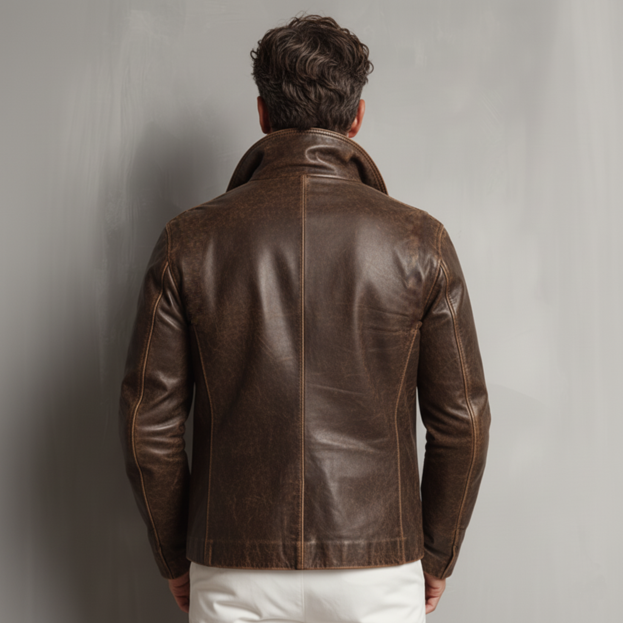 Men's Classic Vintage Distressed Lapel PU Leather Double-breasted Jacket MTA2205J0K