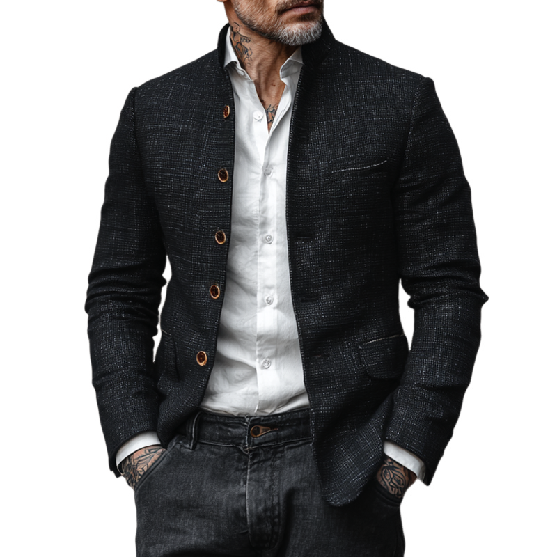 Men's Vintage Tweed Stand Collar Single Breasted Casual Jacket MTA2911H8Z