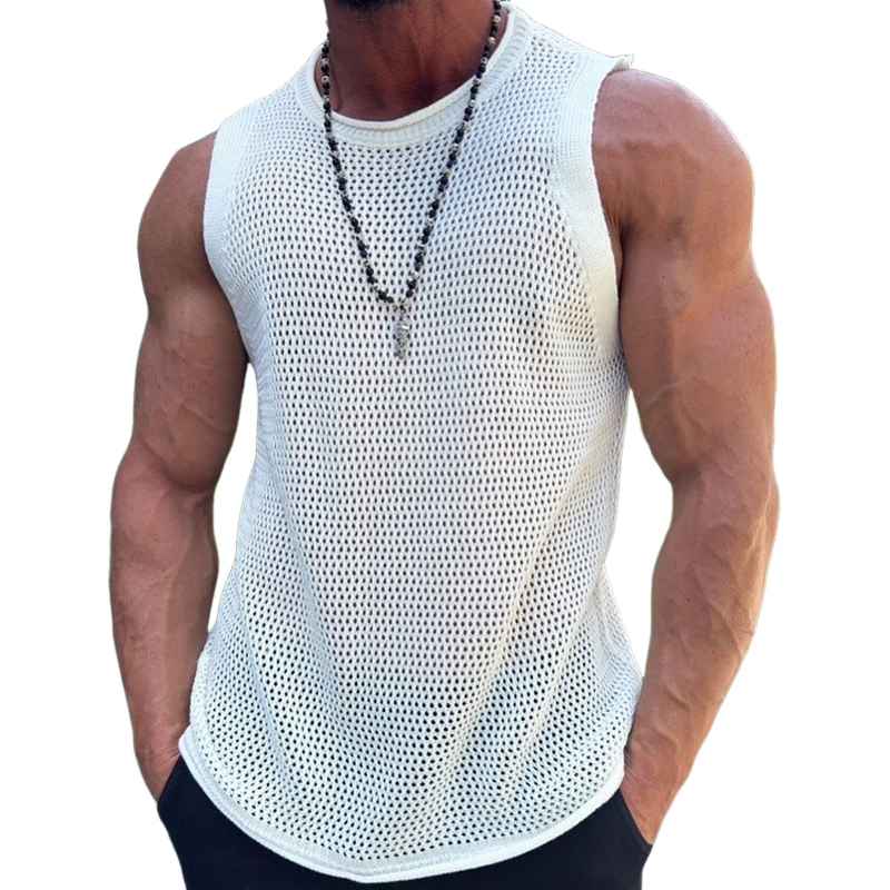 Men's Solid Knit Mesh Crew Neck Tank Top MTA1809G1X