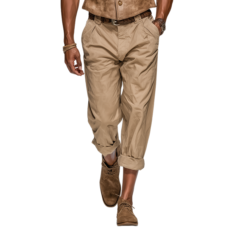 Men's Vintage Solid Color Pleated Casual Pants MTA0275G8TO