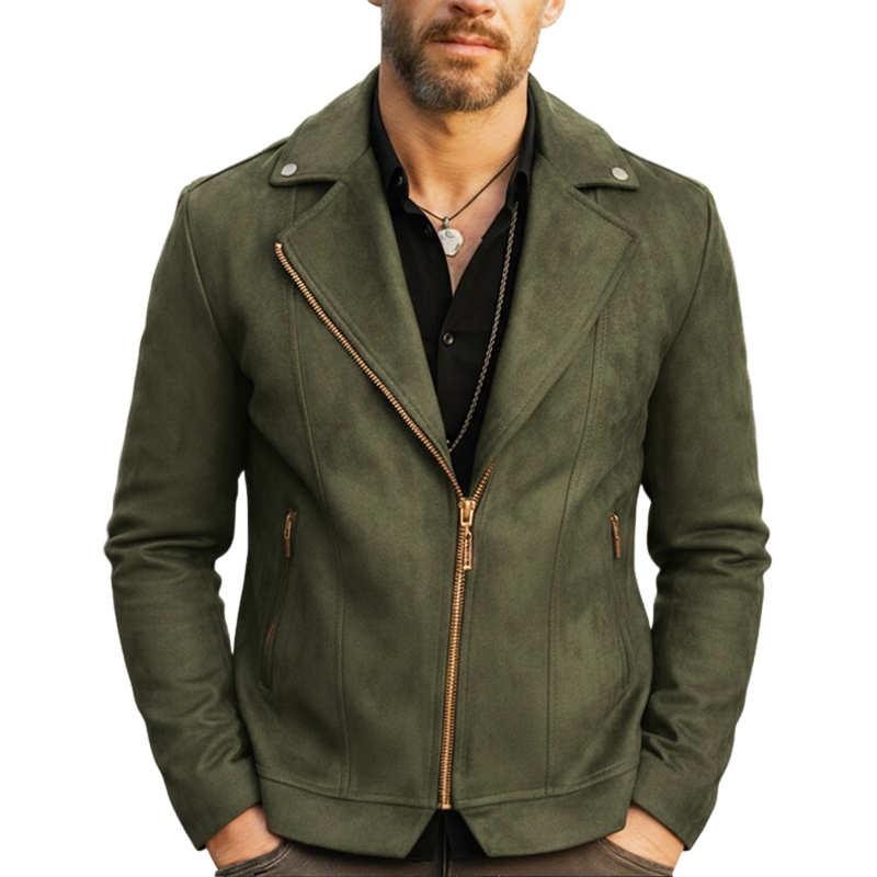 Men's Classic Army Green Faux Suede Zip-up Jacket MTZ1464A4U