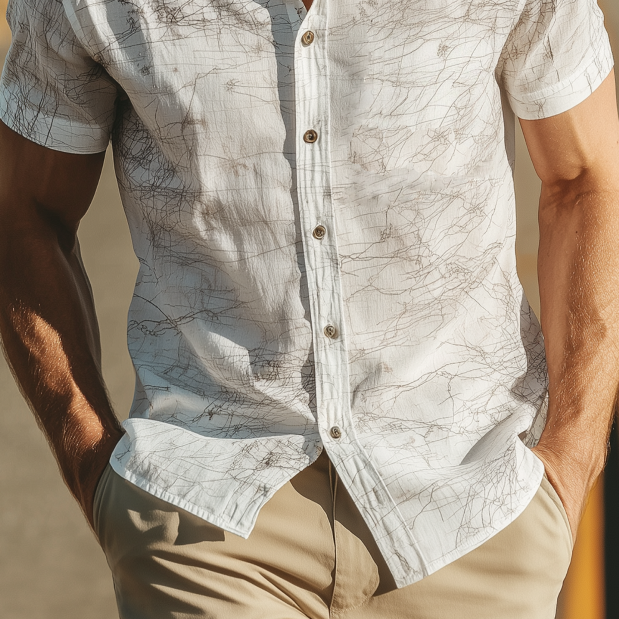 Men's Classic Casual Lapel Chiffon Print Slim Fit Short Sleeve Shirt MTA2395G9K