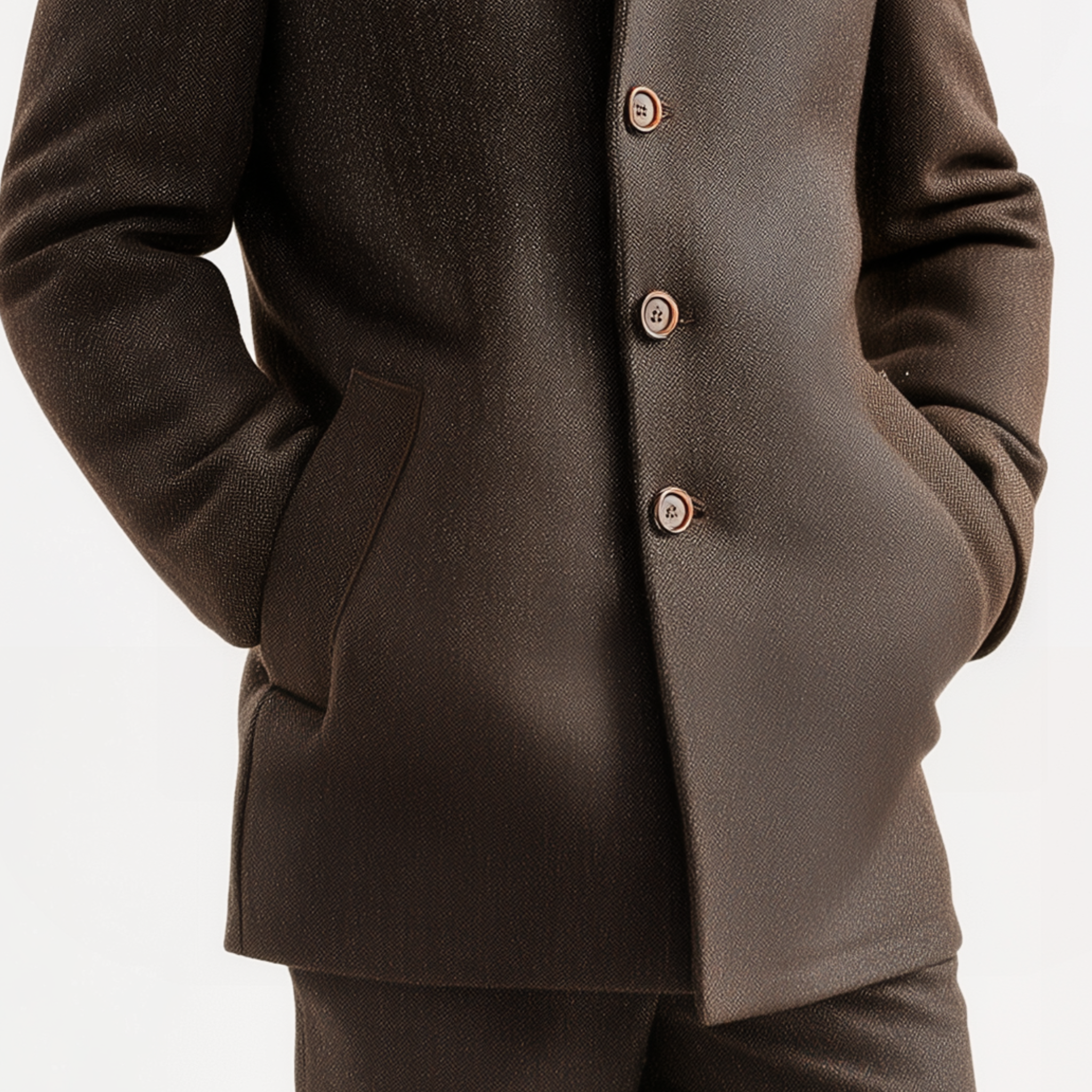 Men's Classic Retro PU Leather Stand Collar Herringbone Woolen Slim Fit Jacket MTA1675I8K