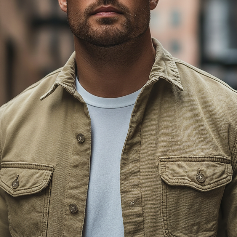 Men's Spring Retro Twill 100% Cotton Long-Sleeve Shirt MTZ2293A2P