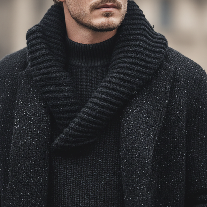 Men's Autumn And Winter Fashion Mixed Color Cotton Yarn Knitted Long Lapel Cardigan MTA2315I6P