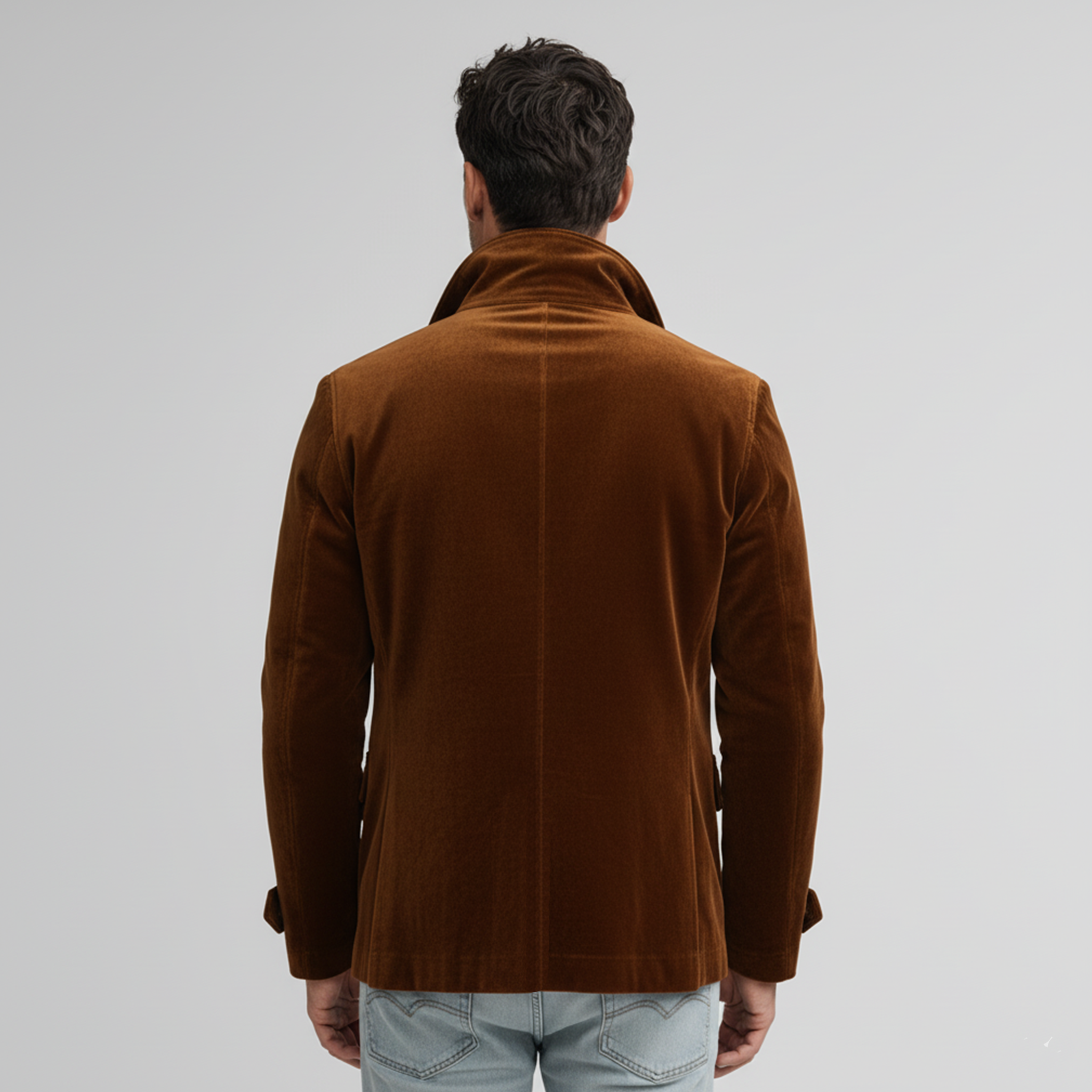 Men's Classic Retro Lapel Double-breasted Faux Velvet Jacket MTA1406K9K