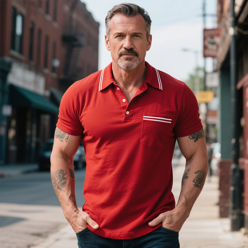 Men's Retro Casual American Style Street Lapel Short Sleeve Polo Shirt MTA1406E3TO