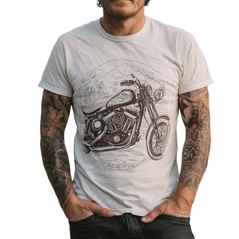 Men's Retro Casual Motorcycle Printed Round Neck Short Sleeve T-Shirt MTA1104G7TO