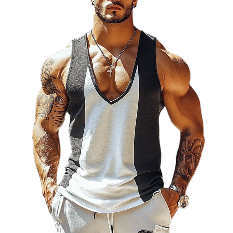 Men's Printed Striped Contrast Sport Tank Tops MTA2250E7X