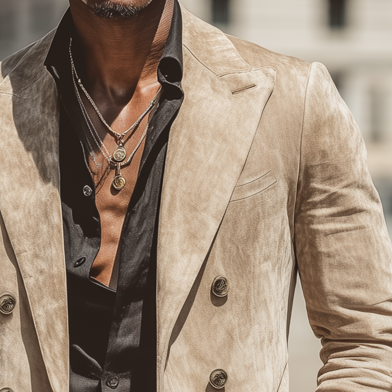 Men's Classic Camel Double-Breasted Suede Blazer MTA1076I2U