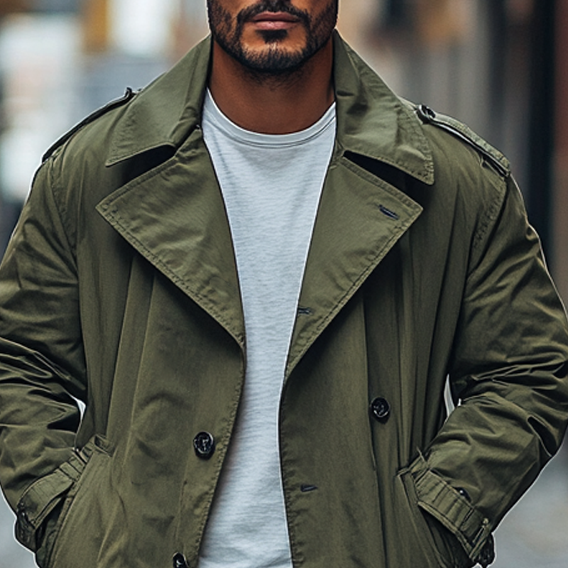 Men's Casual Solid Color Loose Double-breasted Trench Coat MTA0416I4X