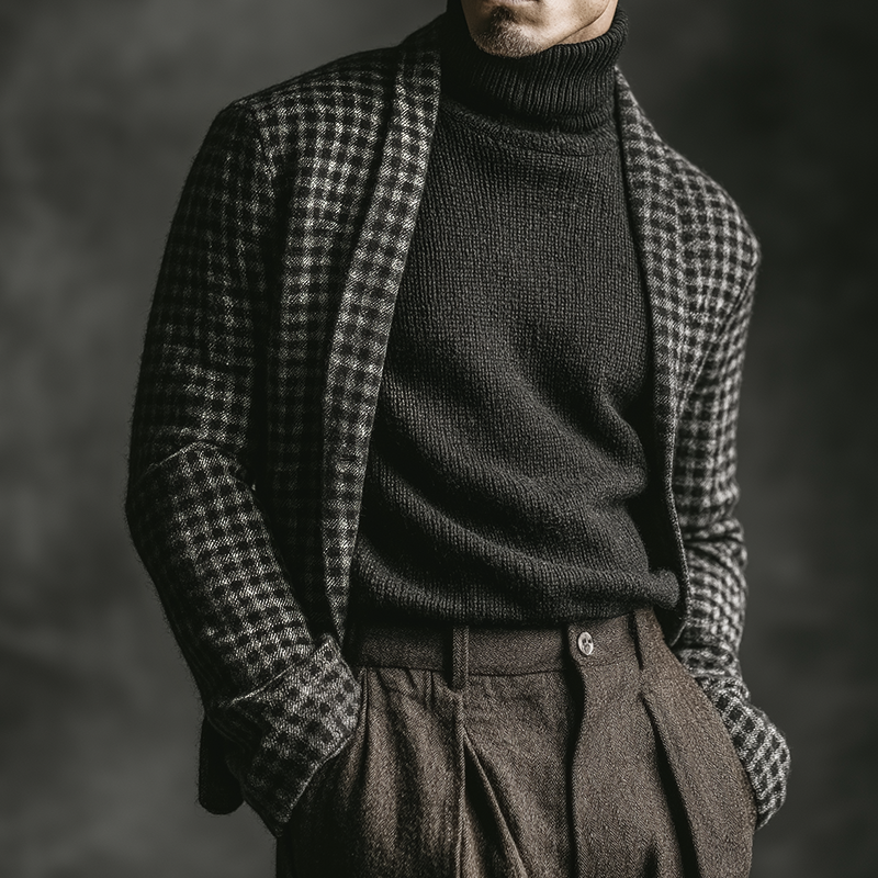 Men's Retro Casual Houndstooth Button-Up Cardigan MTA0949L8TO