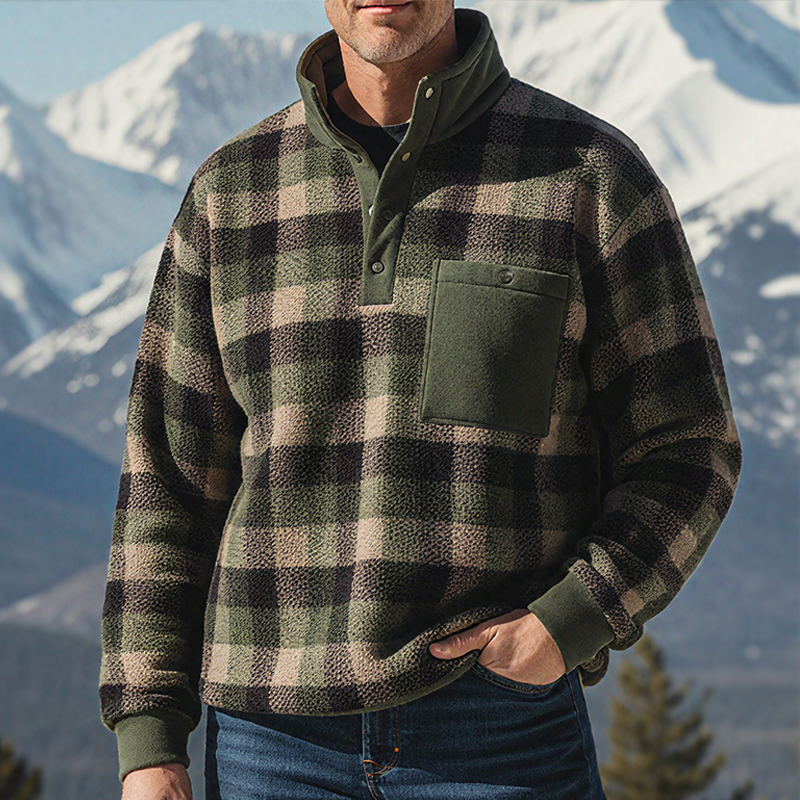 Men's Retro Casual Warm Plaid Plush Stand Collar Sweatshirt MTA2545I2TO