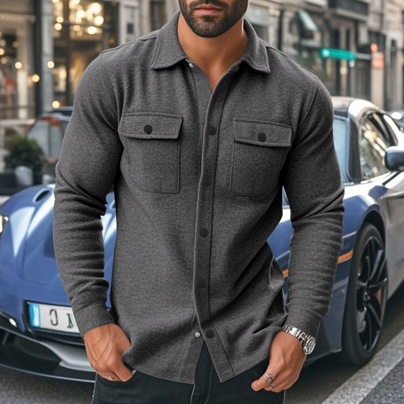 Men's Blended Multi-pocket Lapel Long-sleeved Shirt MTA2837G9X