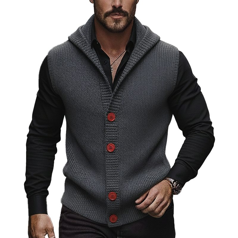 Men's Winter Retro Cotton Yarn Knit Hooded Button Vest MTA2875K4P